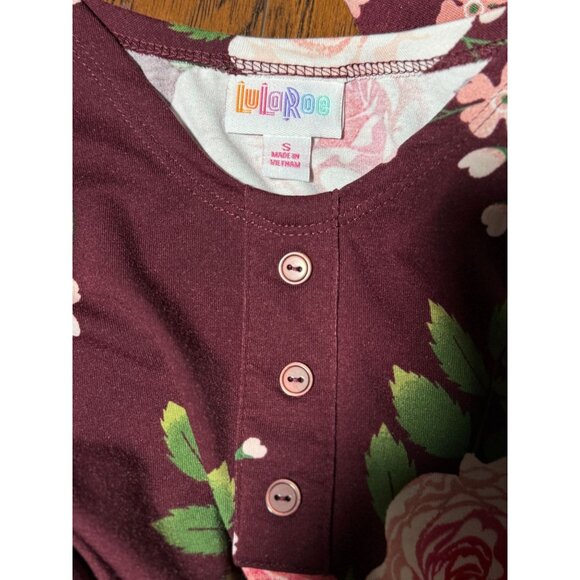 New LuLaRoe S Floral Burgundy/Pink Comfortable Romper Women V-Neck Short Sleeves - Picture 8 of 13